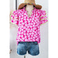 Jaquelle Pink Floral Contrast Ric Rac Layered Ruffle Sleeve Blouse