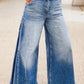 Jaune Side Seam Gathering Flare Leg Jeans Casual Daily Full-length Denim Pants