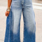 Jaune Side Seam Gathering Flare Leg Jeans Casual Daily Full-length Denim Pants