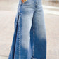 Jaune Side Seam Gathering Flare Leg Jeans Casual Daily Full-length Denim Pants