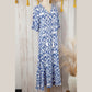 Jayleen Sky Blue V Neck Casual Geometric Print Maxi Dress