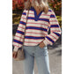 Jayde Blue Stripe Color Block Polo Pullover Sweatshirt