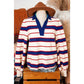Jayde Blue Stripe Color Block Polo Pullover Sweatshirt