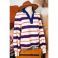 Jayde Blue Stripe Color Block Polo Pullover Sweatshirt