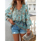 Jazzie Green V Neck Tie Front Bohemian Blouse