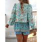 Jazzie Green V Neck Tie Front Bohemian Blouse