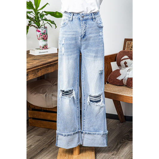 Annique Beau Blue Light Wash Distressed Flare Jeans