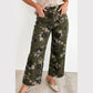 Bonne Green Vintage Floral Print Square Patch Pocket Raw Hem Shift Jeans