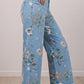 RTS Sky Blue Retro Floral Print Frayed Hem Shift Jeans