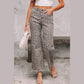 RTS Brown Leopard Frayed Edge Wide Leg High Waist Jeans