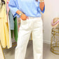 RTS White Solid Color Scalloped Patch Pocket Shift Jeans
