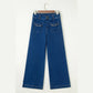 SALE!!!  Serena Blue Hardware Decor Patched Pockets Wide Leg Denim Pants