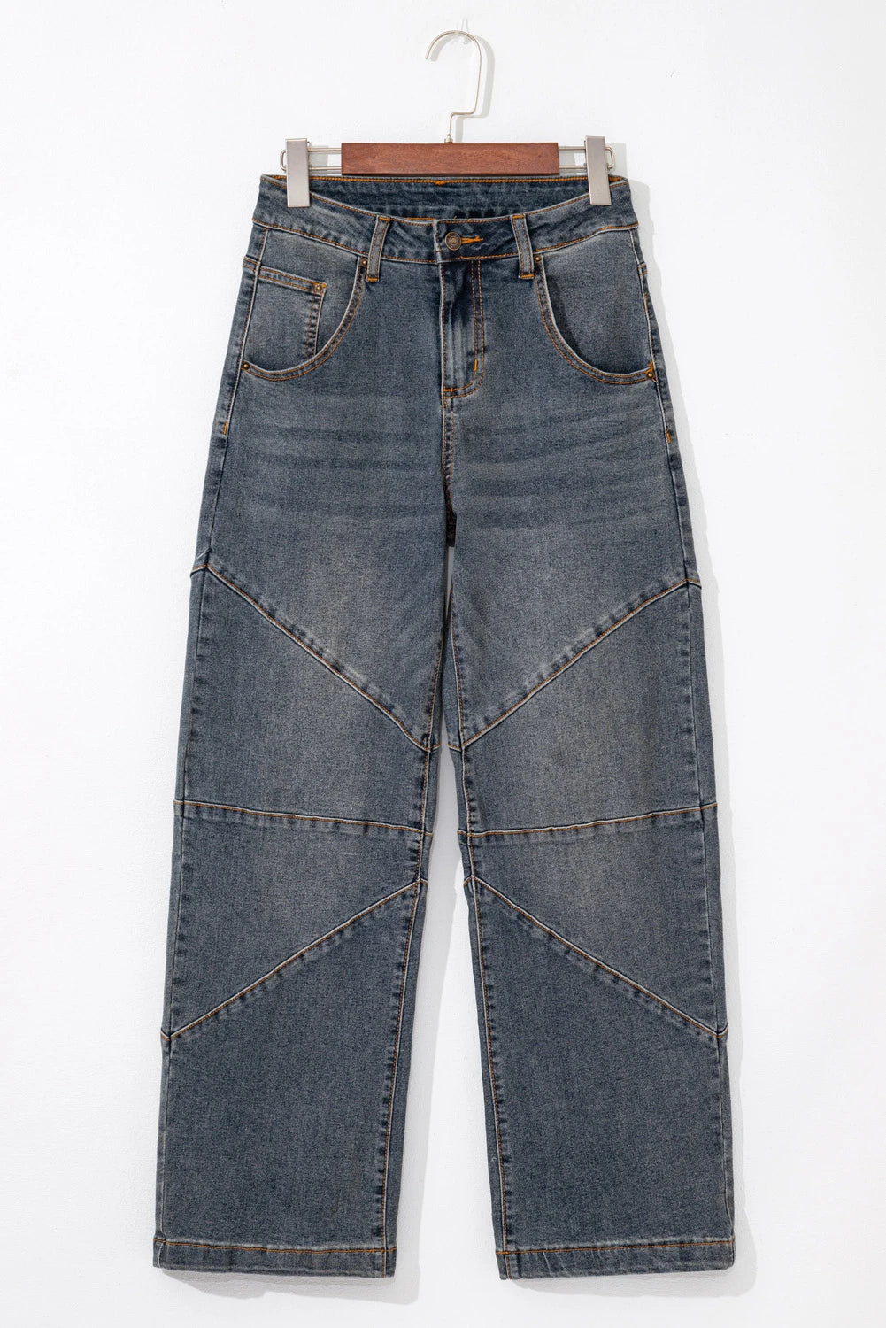 RTS Exposed Stitching Loose Straight High Waist Barrel Jeans