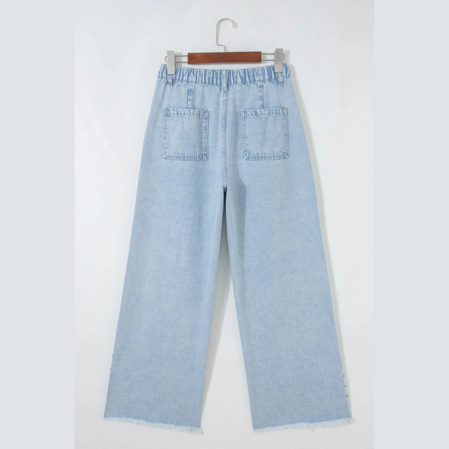 RTS Studded Side Slit Leg Frayed Pocketed Wide Leg Jeans