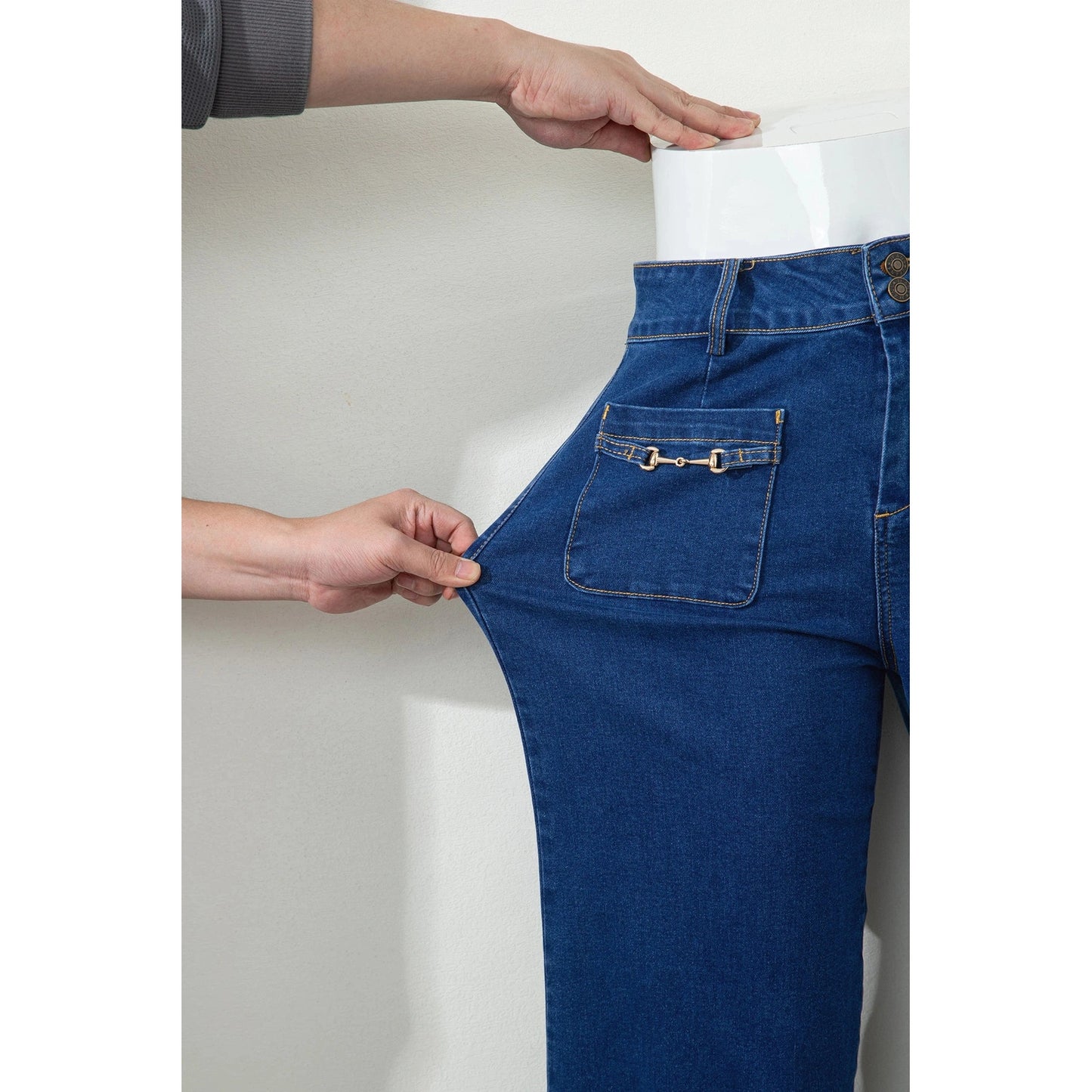 SALE!!!  Serena Blue Hardware Decor Patched Pockets Wide Leg Denim Pants