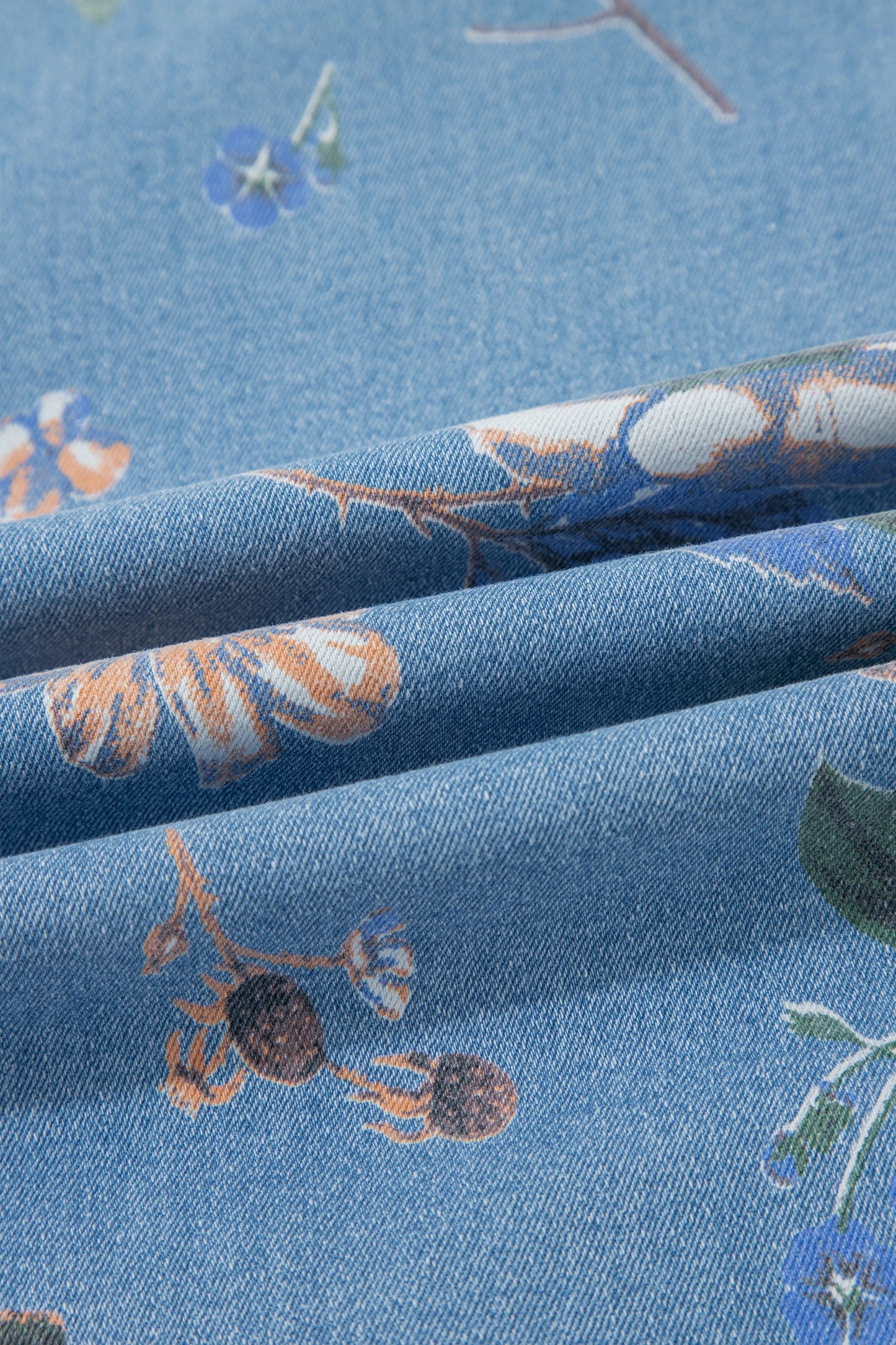 RTS Sky Blue Retro Floral Print Frayed Hem Shift Jeans