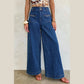 SALE!!!  Serena Blue Hardware Decor Patched Pockets Wide Leg Denim Pants