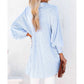 Jedda Blue Smocked Cuffed Striped Boyfriend Shirt with Pocket