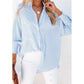 Jedda Blue Smocked Cuffed Striped Boyfriend Shirt with Pocket