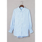 Jedda Blue Smocked Cuffed Striped Boyfriend Shirt with Pocket