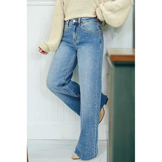 SALE!!!  Jennie Mist Blue Distressed Detail Tummy Control Raw Hem Jeans