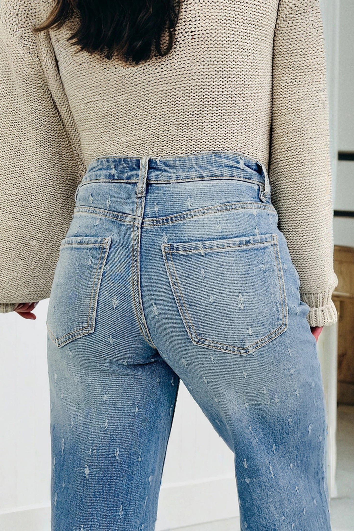 SALE!!!  Jennie Mist Blue Distressed Detail Tummy Control Raw Hem Jeans