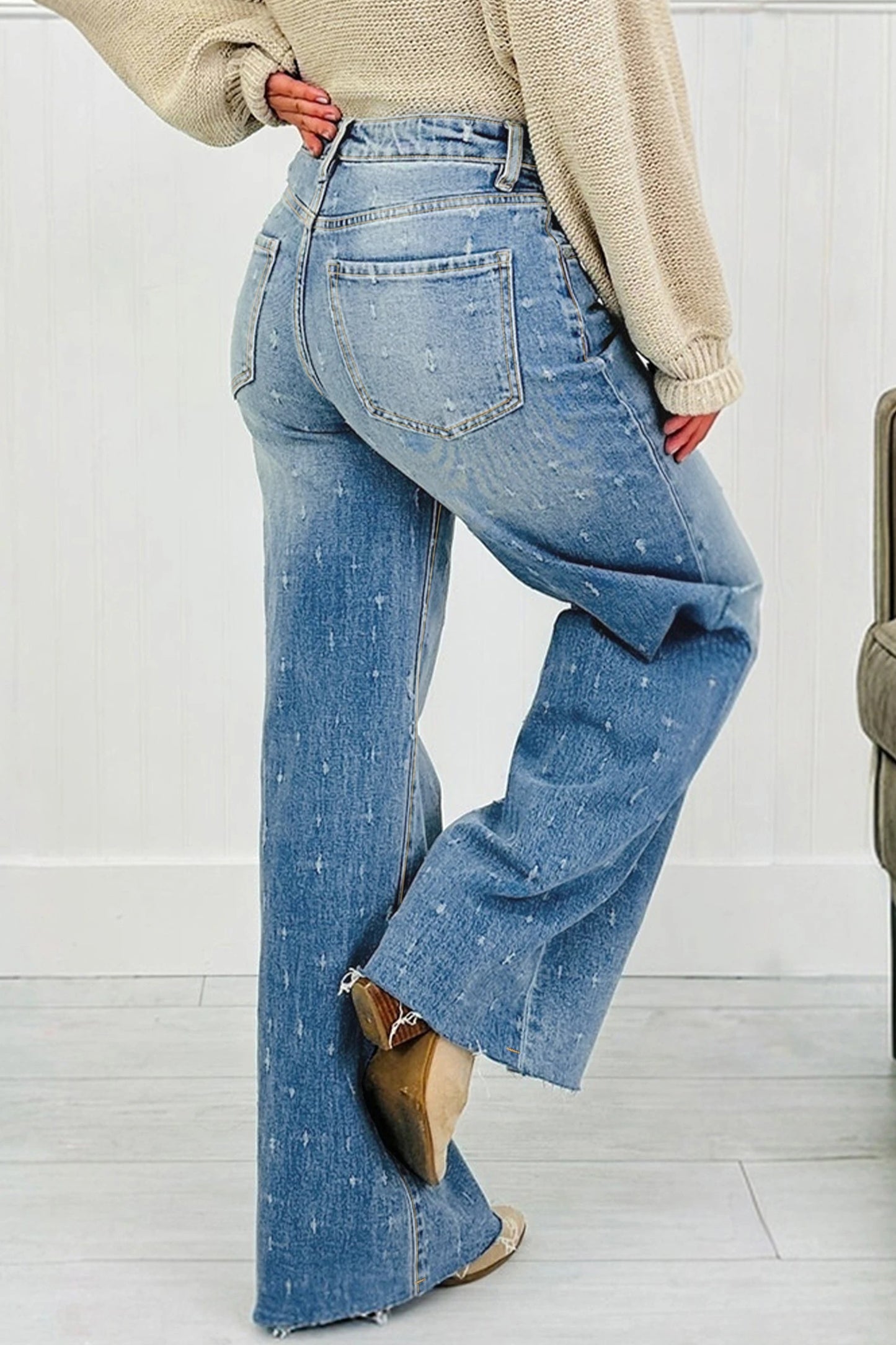 SALE!!!  Jennie Mist Blue Distressed Detail Tummy Control Raw Hem Jeans