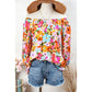 Jenny Floral Print Puff Sleeve Pleated Elastic Neckline Blouse