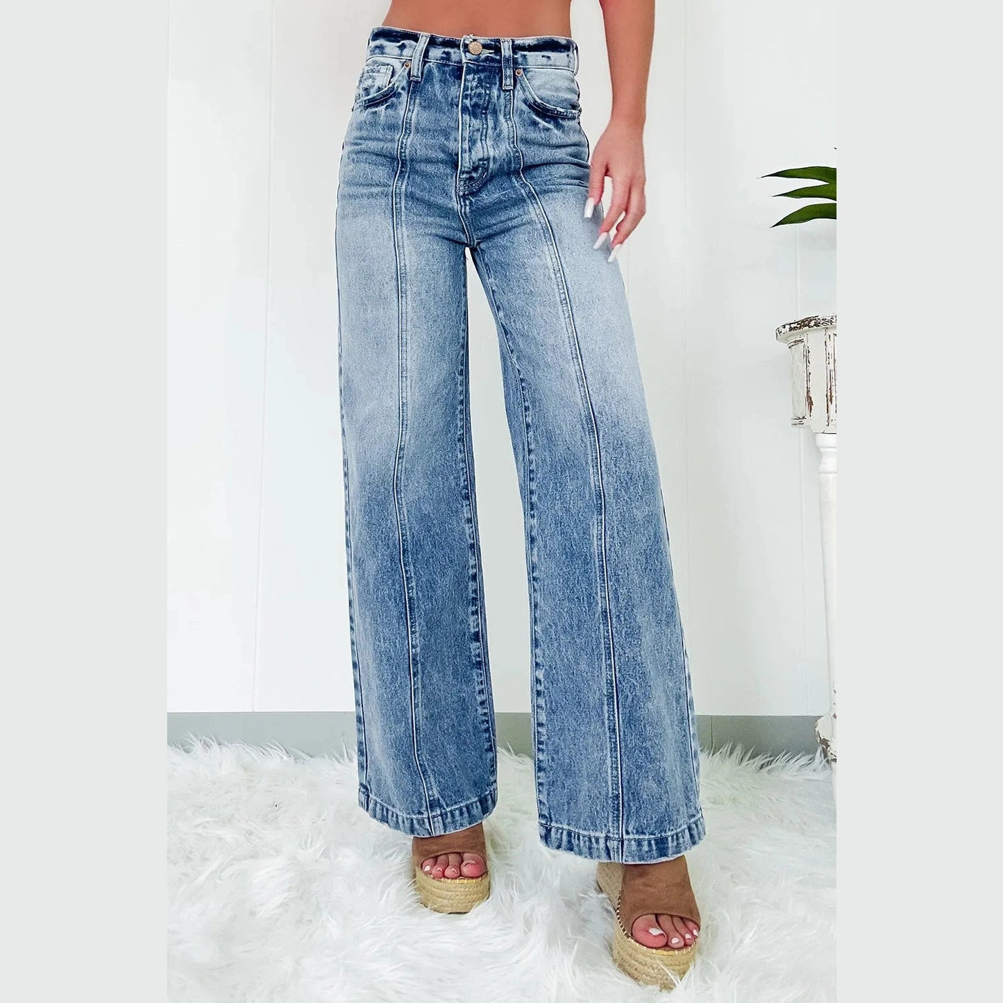 Jera Dusk Blue Central Seamed Wide Leg High Waist Jeans