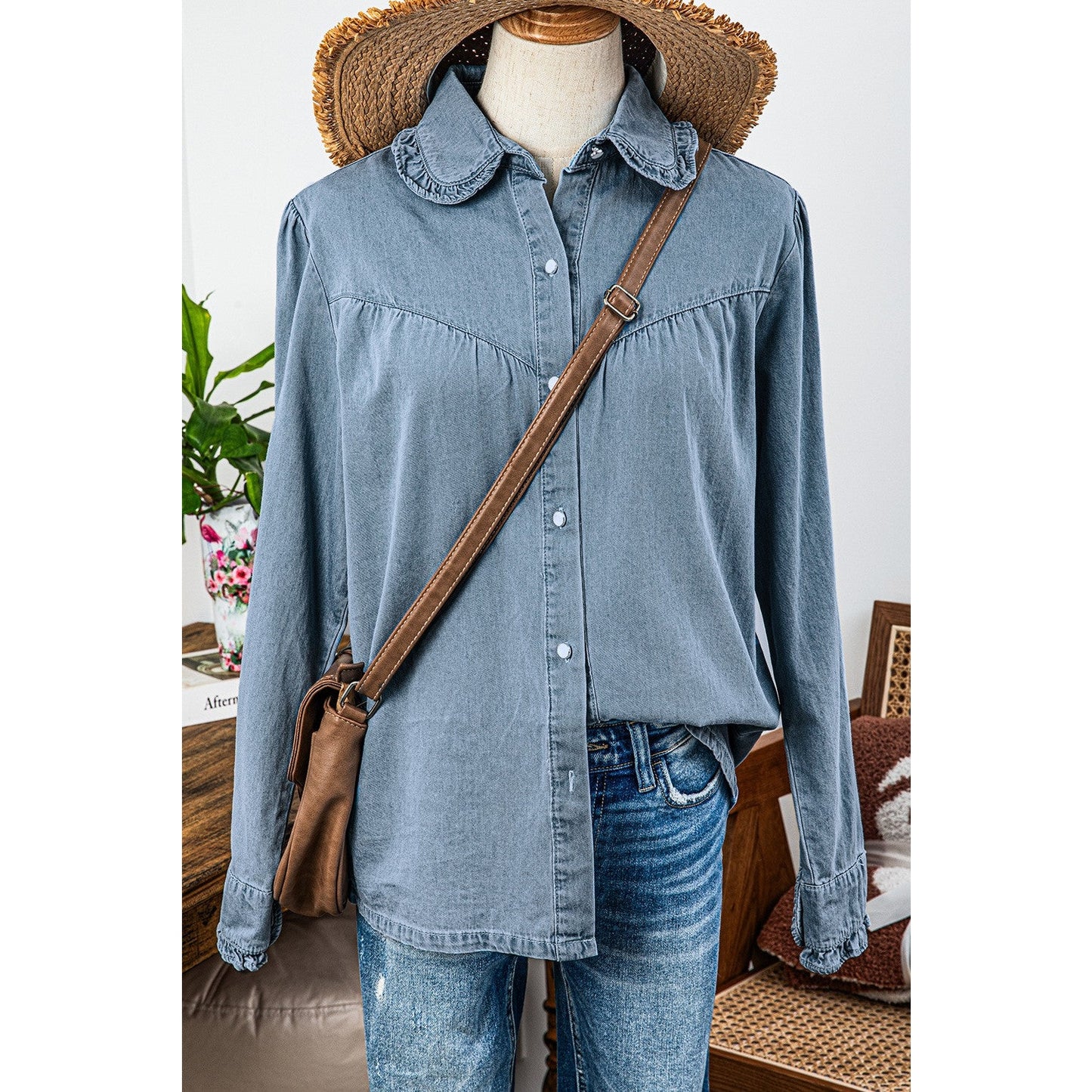 Jeren Dusk Blue Turn-down Collar Chambray Shirt