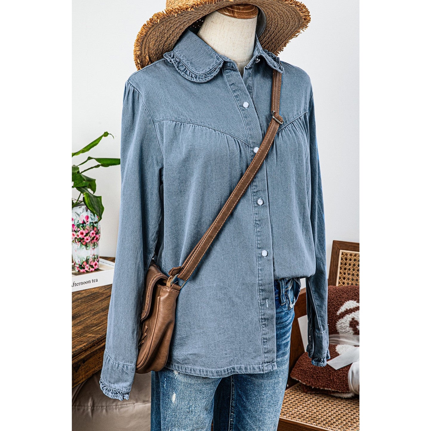 Jeren Dusk Blue Turn-down Collar Chambray Shirt