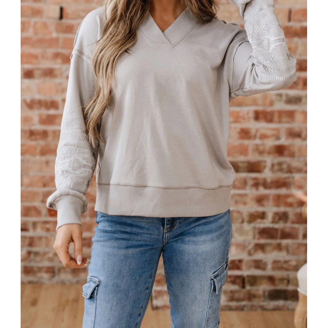 SALE!!! Jerika Aztec Embroidered Western V Neck Sweatshirt