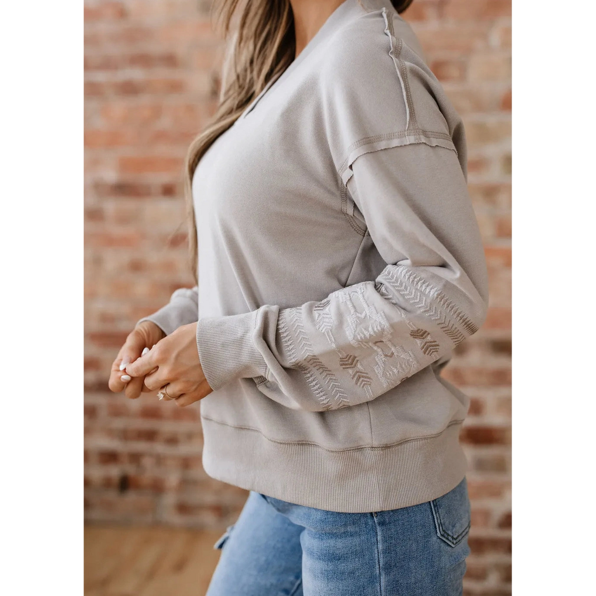 SALE!!! Jerika Aztec Embroidered Western V Neck Sweatshirt