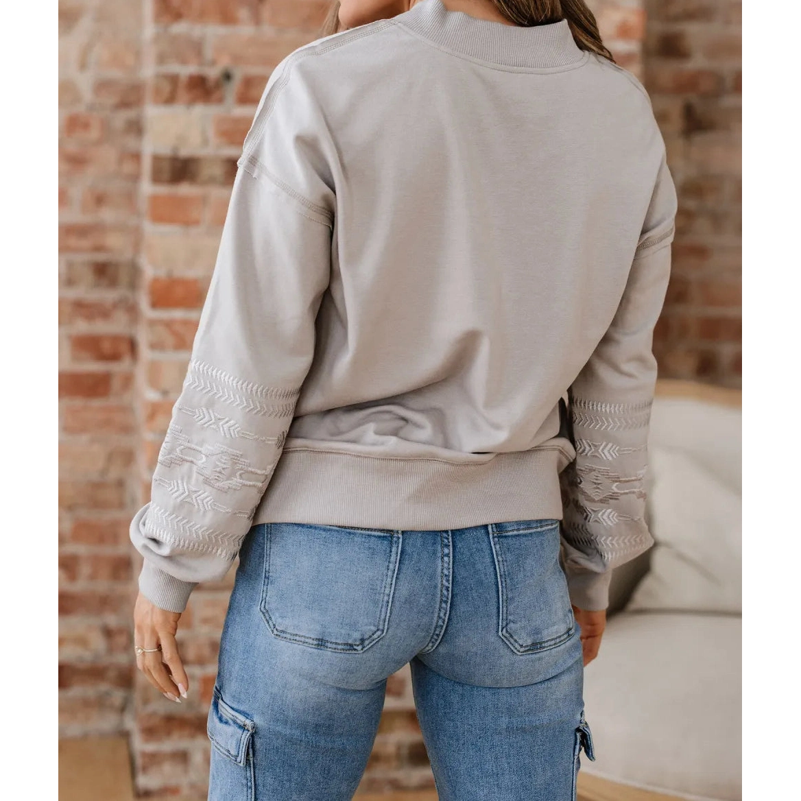 SALE!!! Jerika Aztec Embroidered Western V Neck Sweatshirt