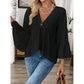 Jerrica Black Flare Sleeve Button Up Blouse