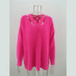 Jerusha Hot Pink V Neck Hollow Out Long Sleeve Sweater