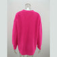 Jerusha Hot Pink V Neck Hollow Out Long Sleeve Sweater