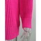 Jerusha Hot Pink V Neck Hollow Out Long Sleeve Sweater