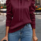Jessamine Wine Puff‑Shoulder Drawstring Hoodie