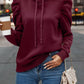 Jessamine Wine Puff‑Shoulder Drawstring Hoodie