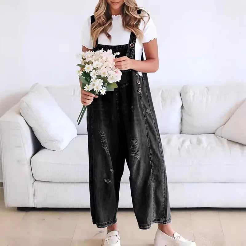 Jessika Distressed Denim Overalls - 4 Colors