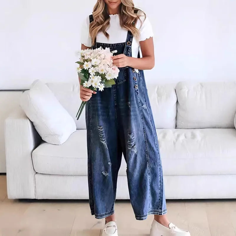 Jessika Distressed Denim Overalls - 4 Colors