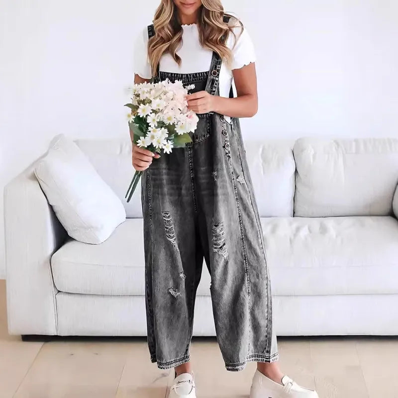 Jessika Distressed Denim Overalls - 4 Colors