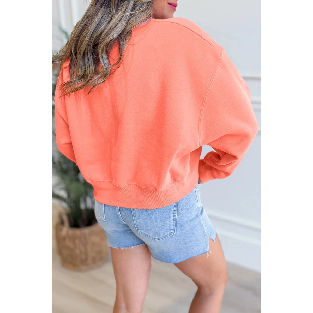 RTS Grapefruit Orange JESUS LOVES YOU Puffy Letter Graphic Sweatshirt