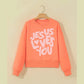 JESUS LOVES YOU Puffy Letter Graphic Sweatshirt