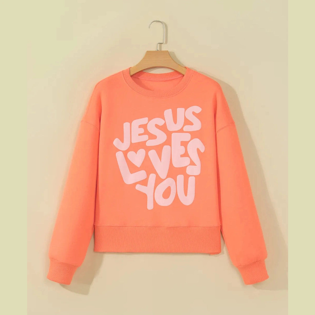 JESUS LOVES YOU Puffy Letter Graphic Sweatshirt