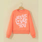 RTS Grapefruit Orange JESUS LOVES YOU Puffy Letter Graphic Sweatshirt