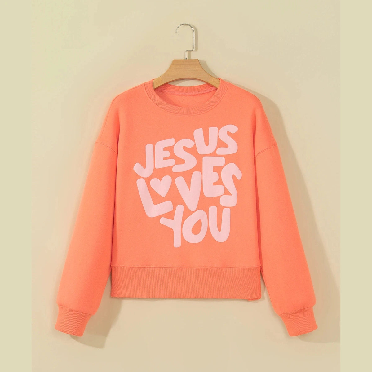 RTS Grapefruit Orange JESUS LOVES YOU Puffy Letter Graphic Sweatshirt