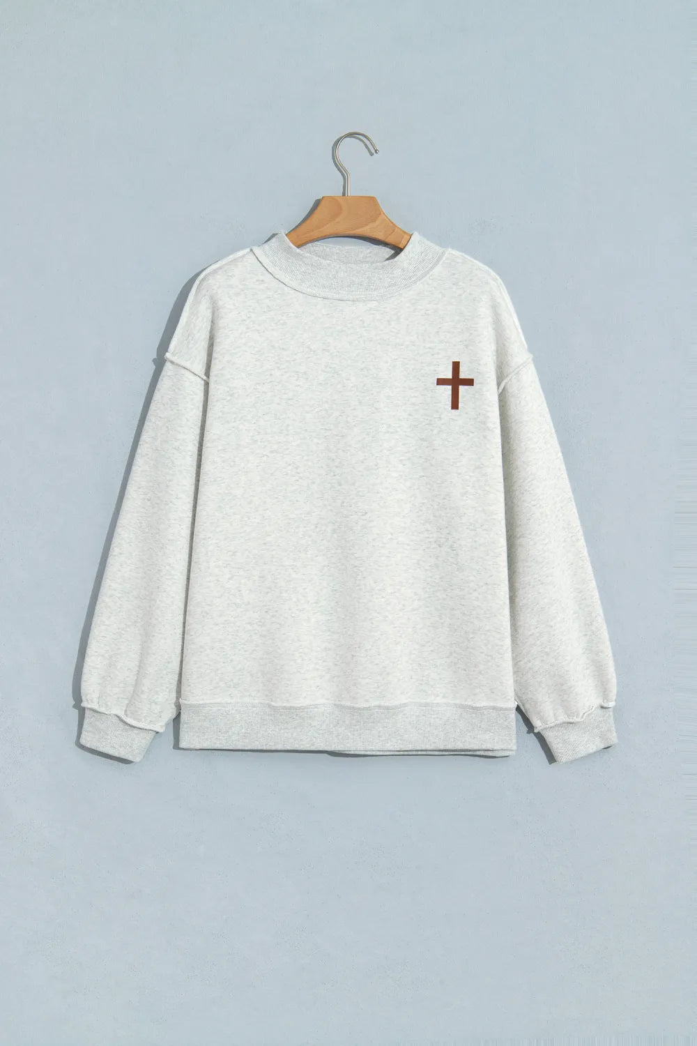 Light Grey Reversible Jesus Saves Print Mock Neck Pullover Sweatshirt