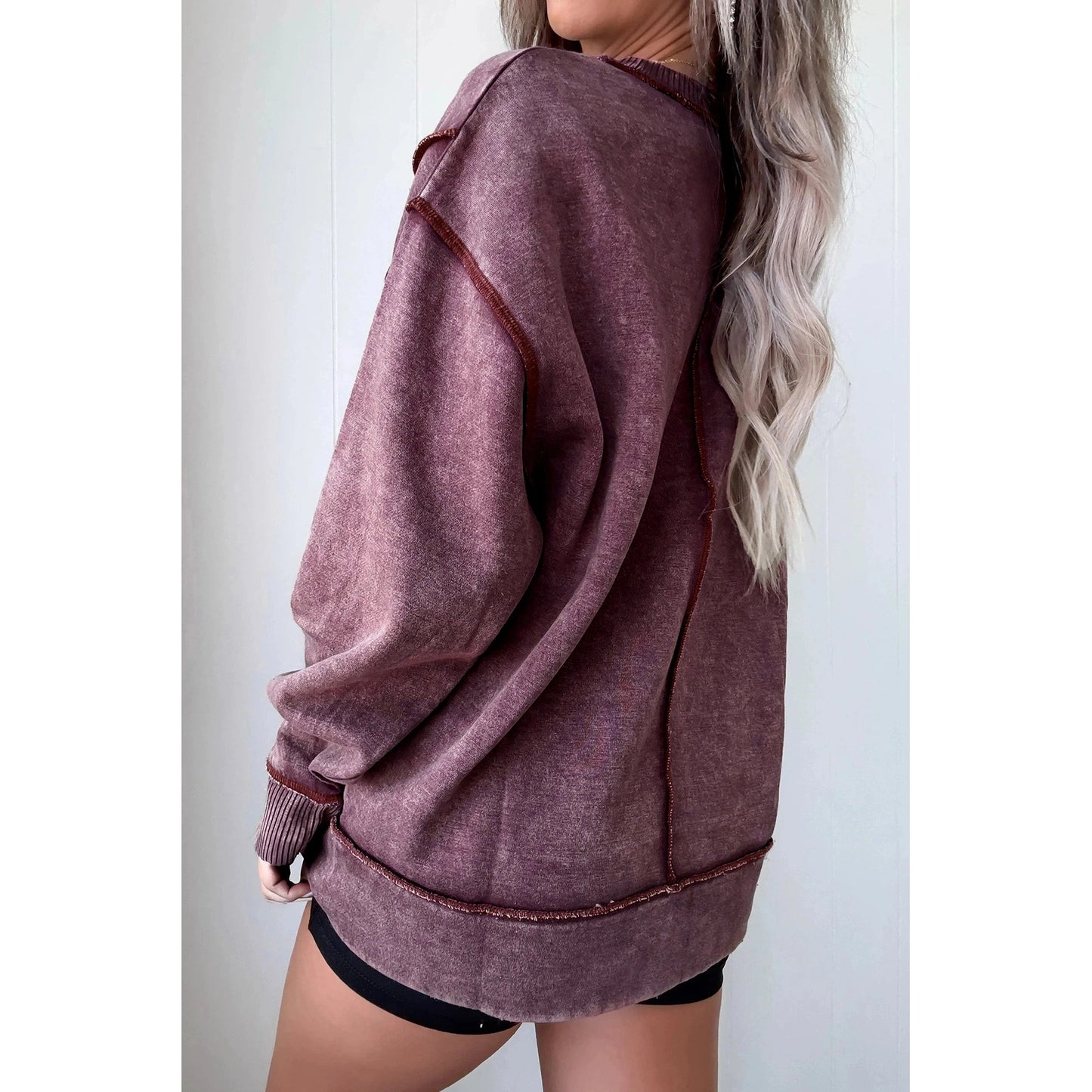 Jettie Red Mineral Wash Exposed Seam Side Slit Sweatshirt